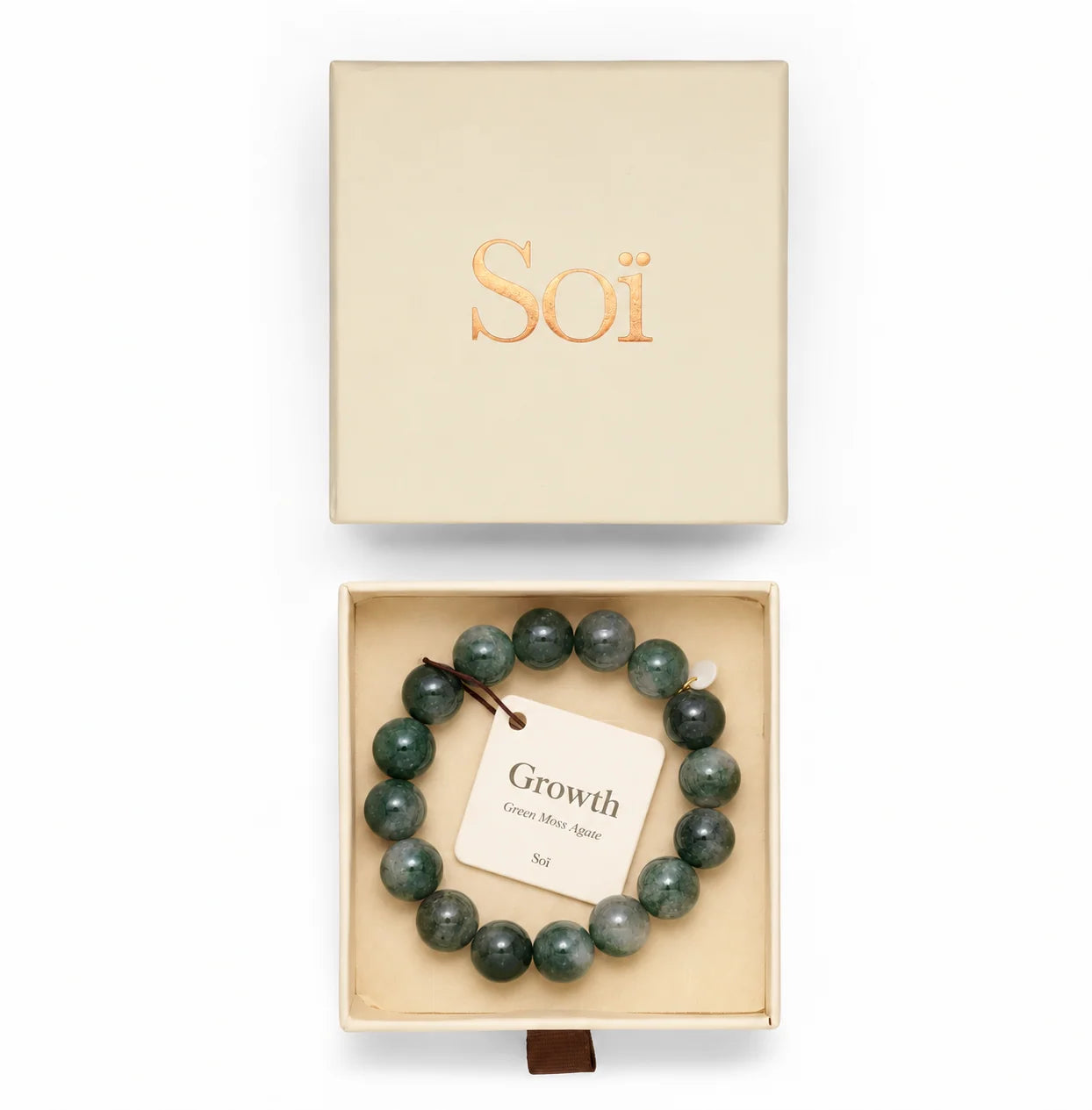 Soi - Chunky Green Moss Agate Stretch Bracelet -