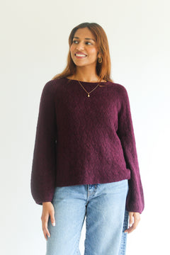 Sattva by Sarah - Balloon Sleeve Sweater - Burgundy