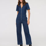 Denim Short Sleeve Jumpsuit
