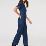 Denim Short Sleeve Jumpsuit