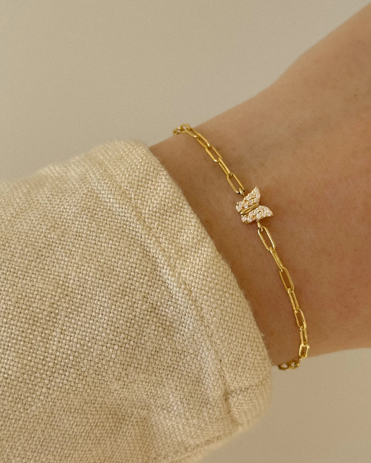 Leah Alexandra - Butterfly Pave Bracelet – Gold 6.5" -