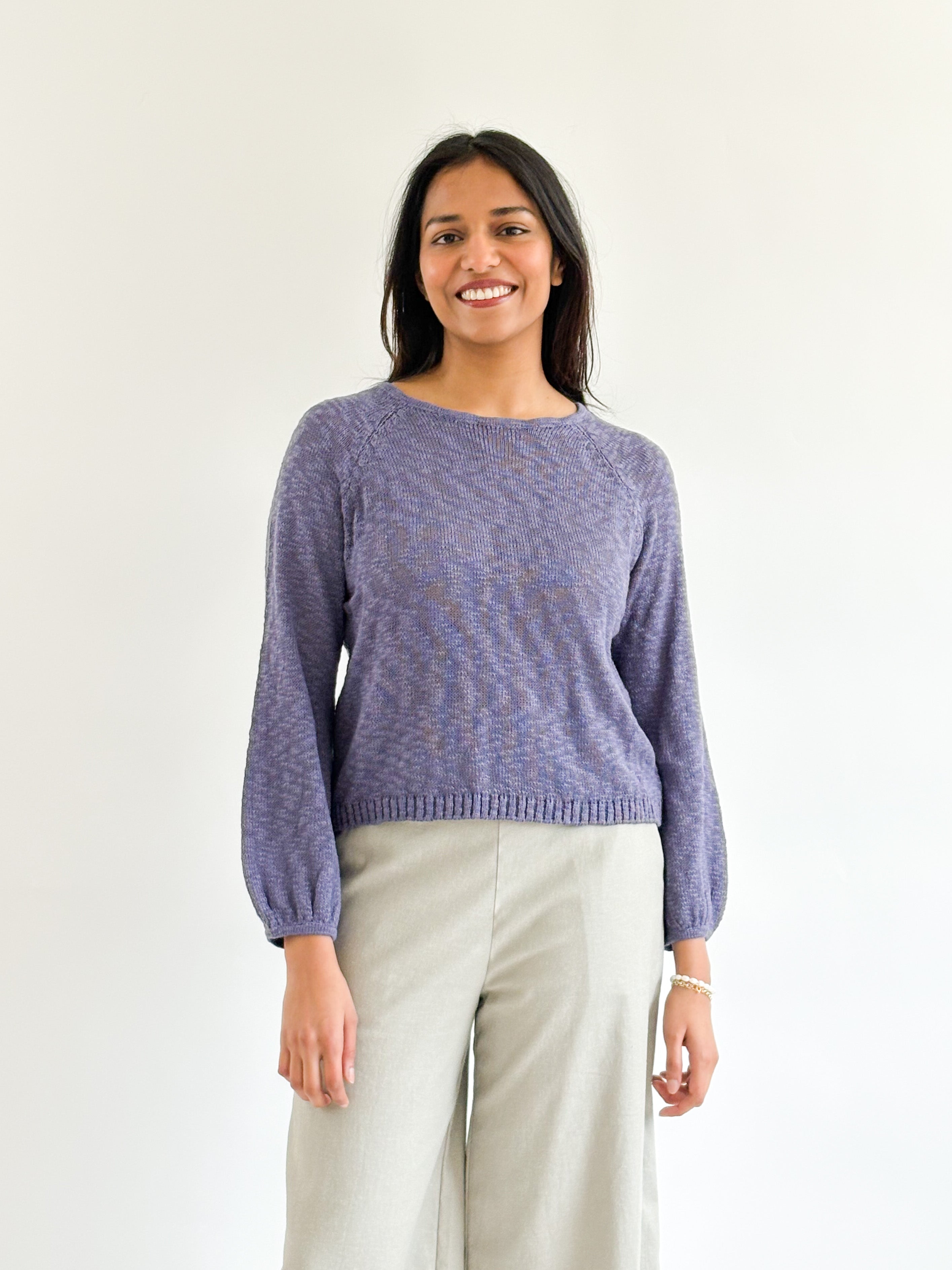 Sattva by Sarah - Flame Balloon Sleeve Sweater - Purple