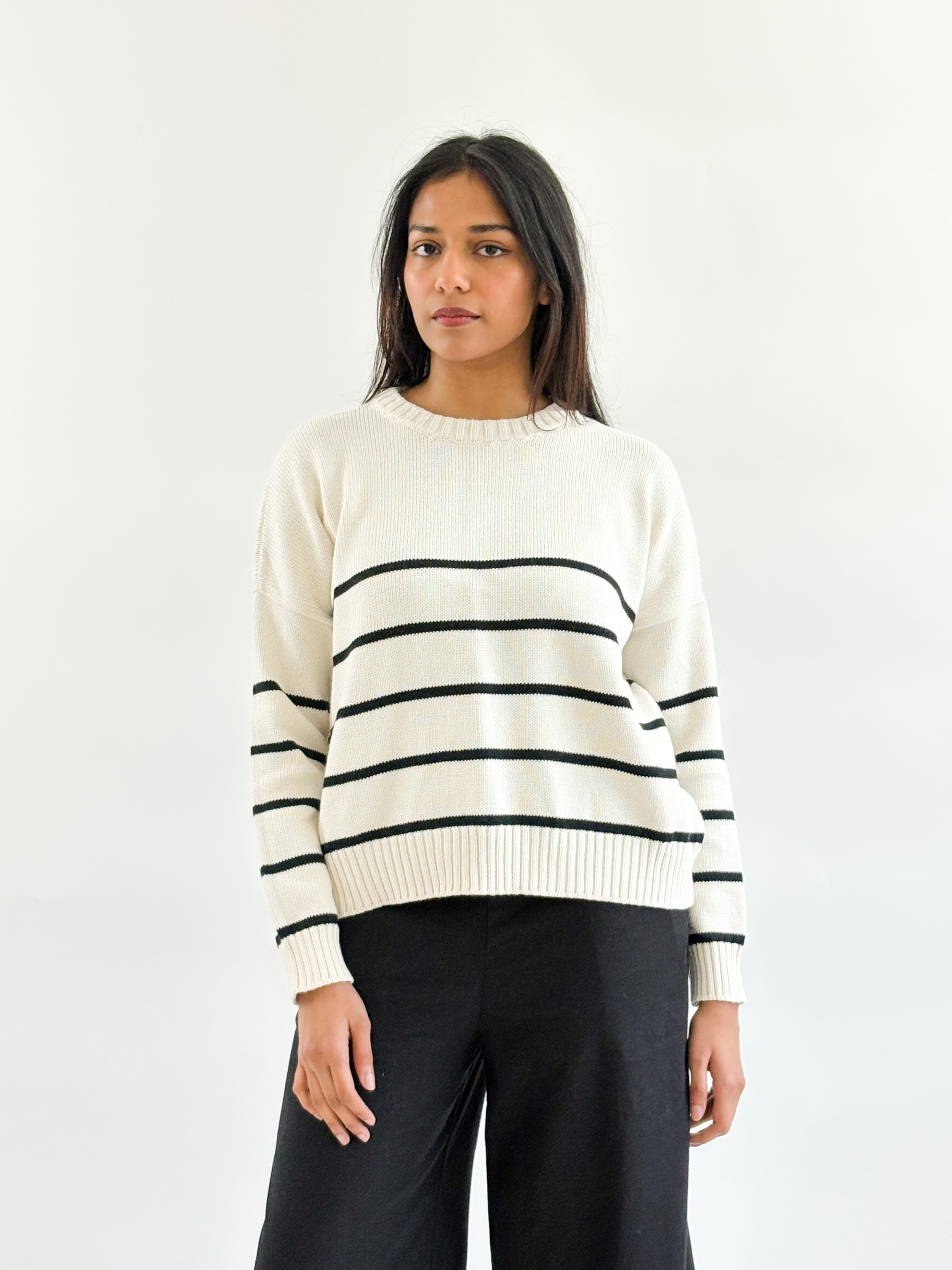 Sattva by Sarah - Striped Crew - Cream Black