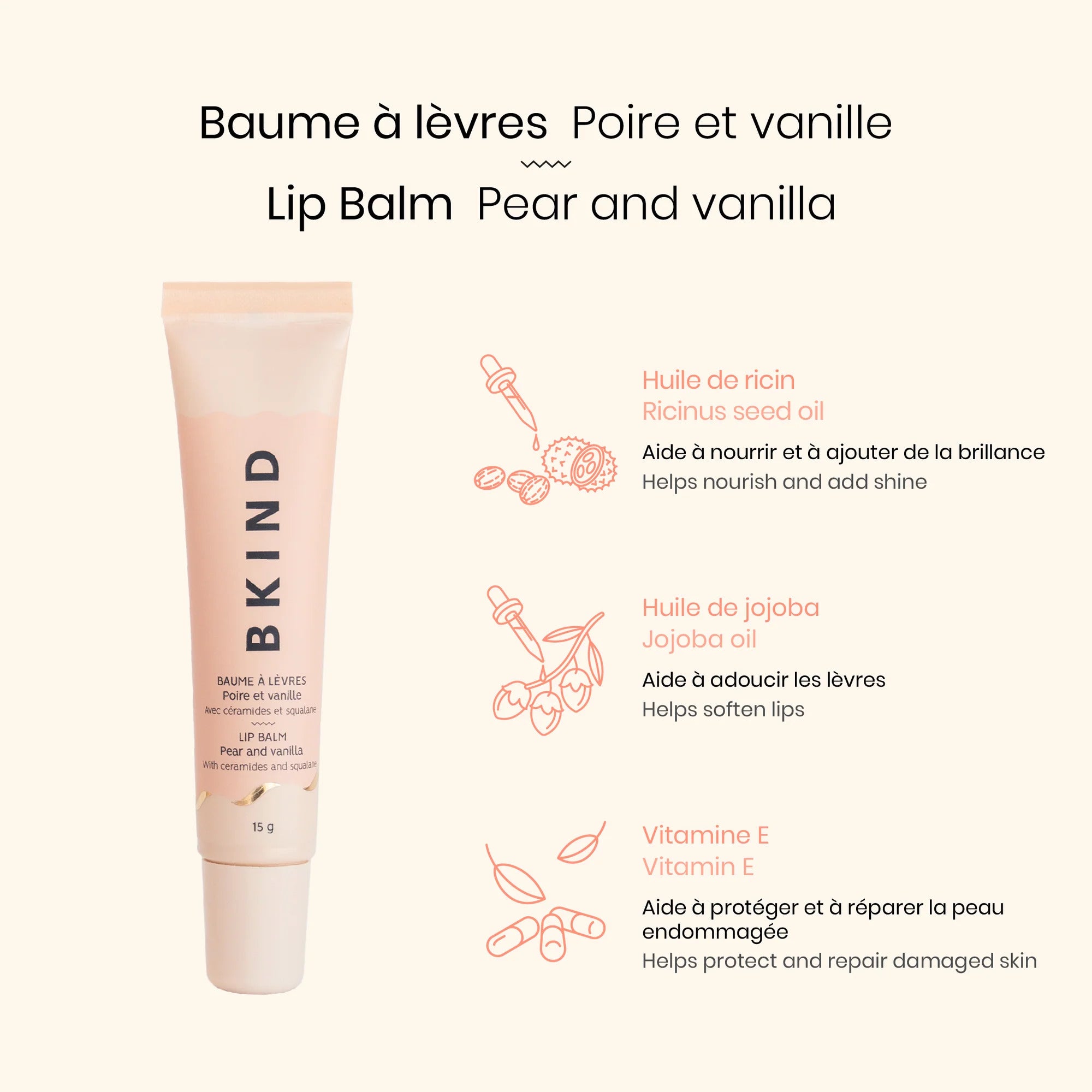 BKIND - Nourishing Ceramide Lip Balm – Pear and Vanilla -