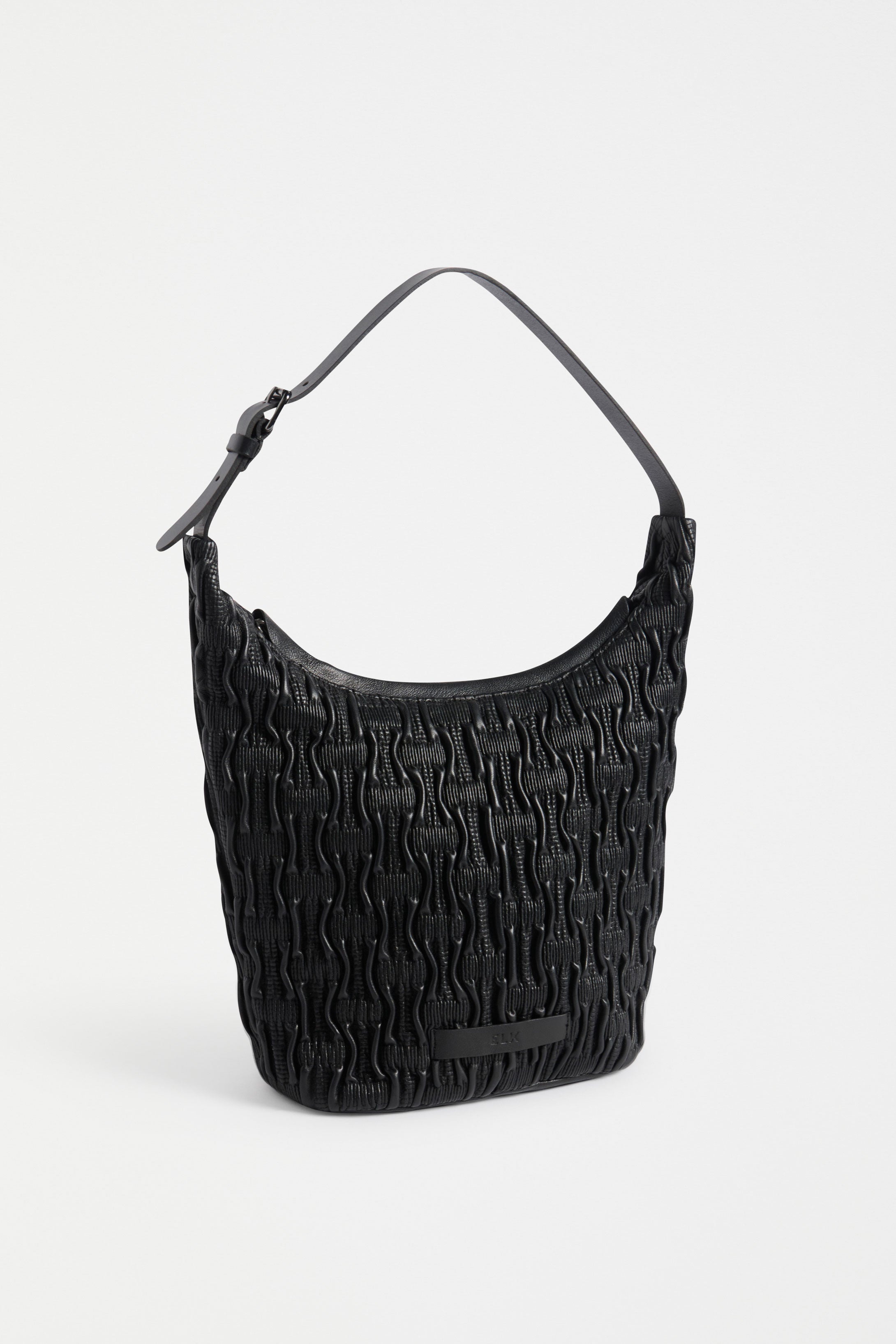 ELK Leather - Lumme Smocked Shoulder Bag – Black -
