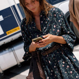Indi & Cold - Floral-Print Shirt Collar Dress -