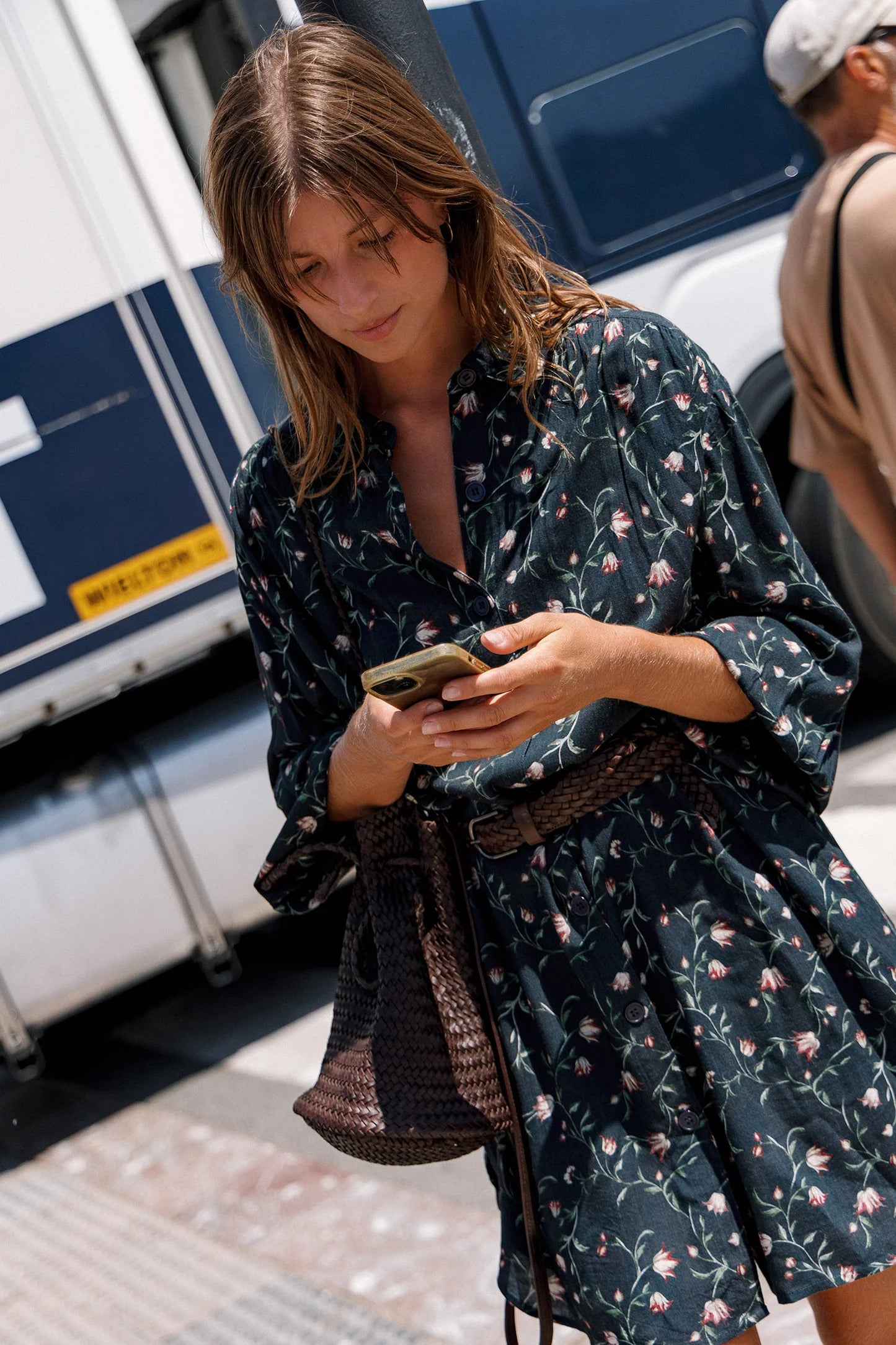 Indi & Cold - Floral-Print Shirt Collar Dress -