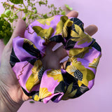 Dora Nola - Silk Scrunchie – Rosie's Garden (Lavender-Navy-Ochre) -