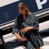 Indi & Cold - Floral-Print Shirt Collar Dress -