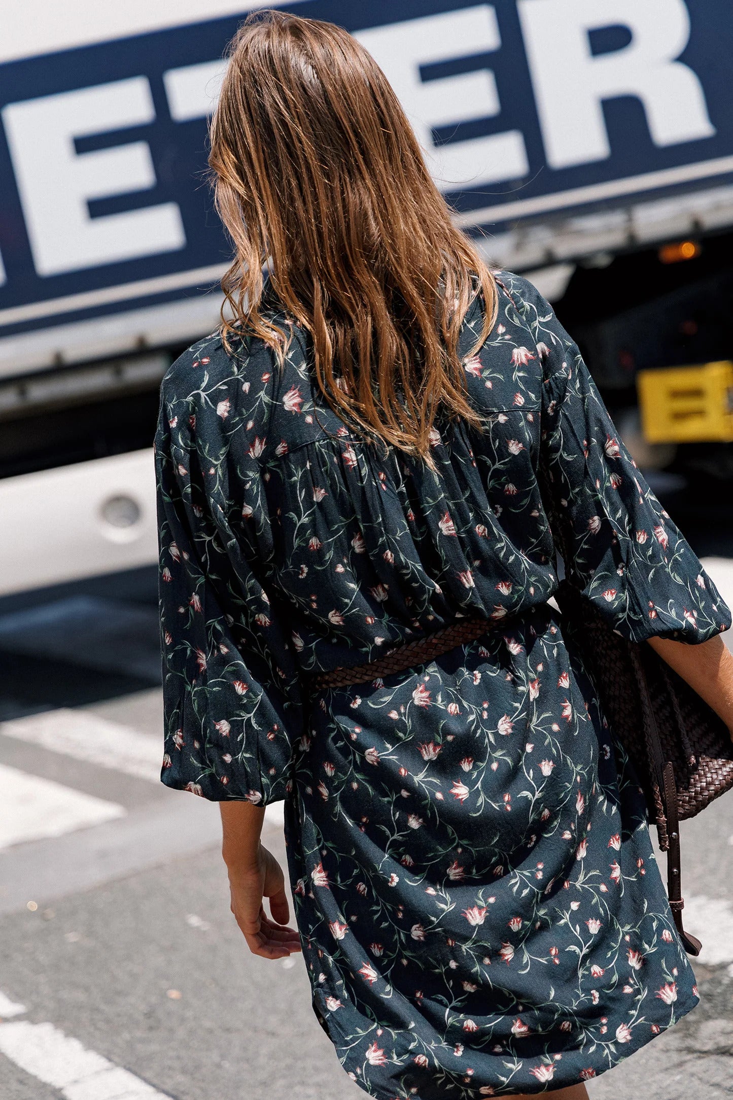 Indi & Cold - Floral-Print Shirt Collar Dress -