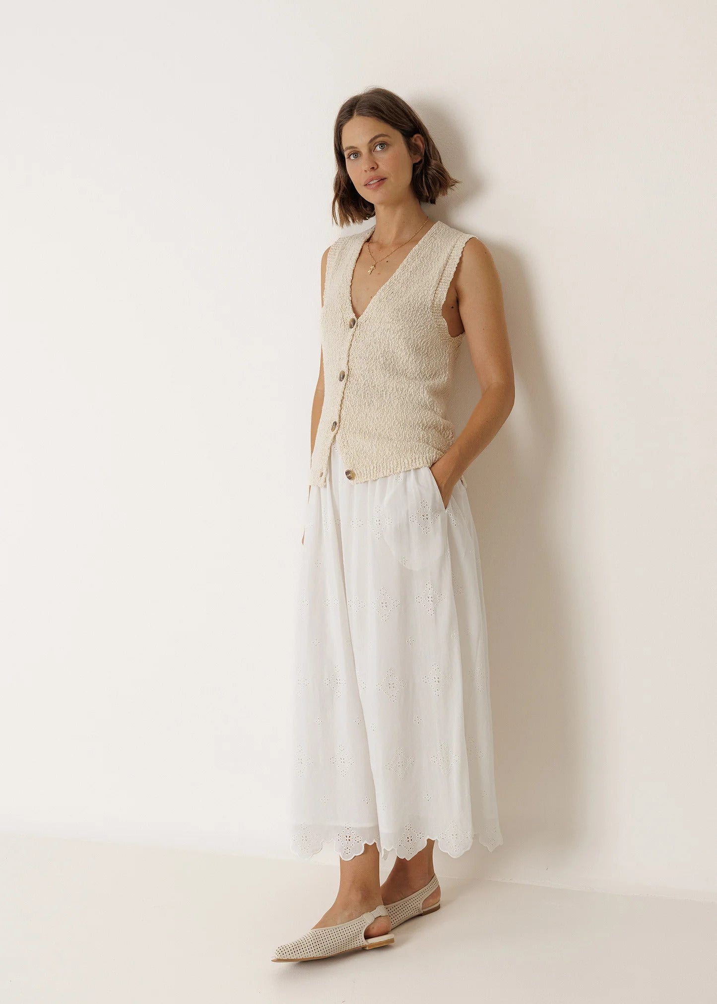 Indi & Cold - Embroidered Midi Skirt - White