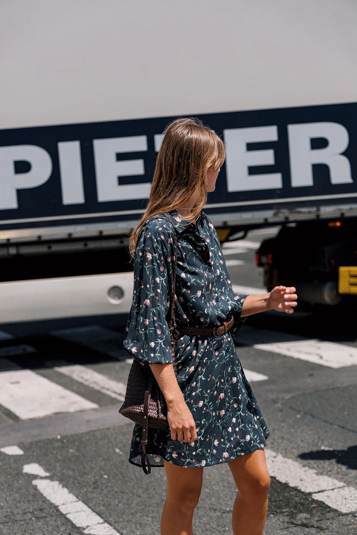 Indi & Cold - Floral-Print Shirt Collar Dress -