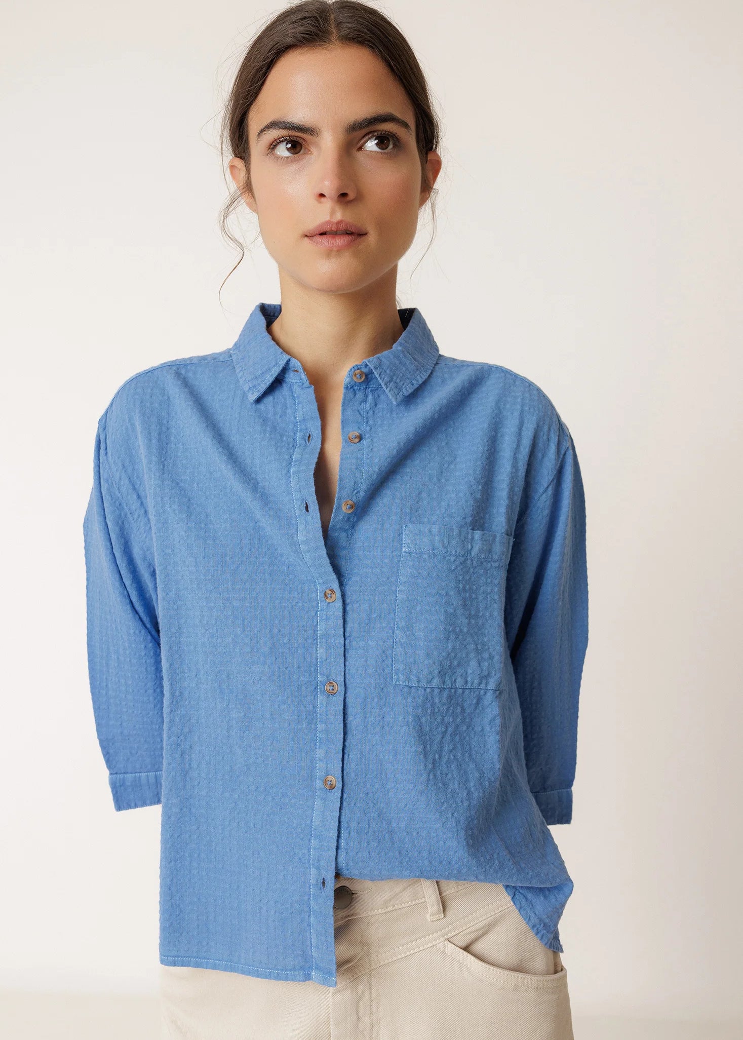Indi & Cold - Oversize Combination Shirt - British Blue