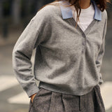 Indi & Cold - Merino Wool Sweater with Contrast Collar -