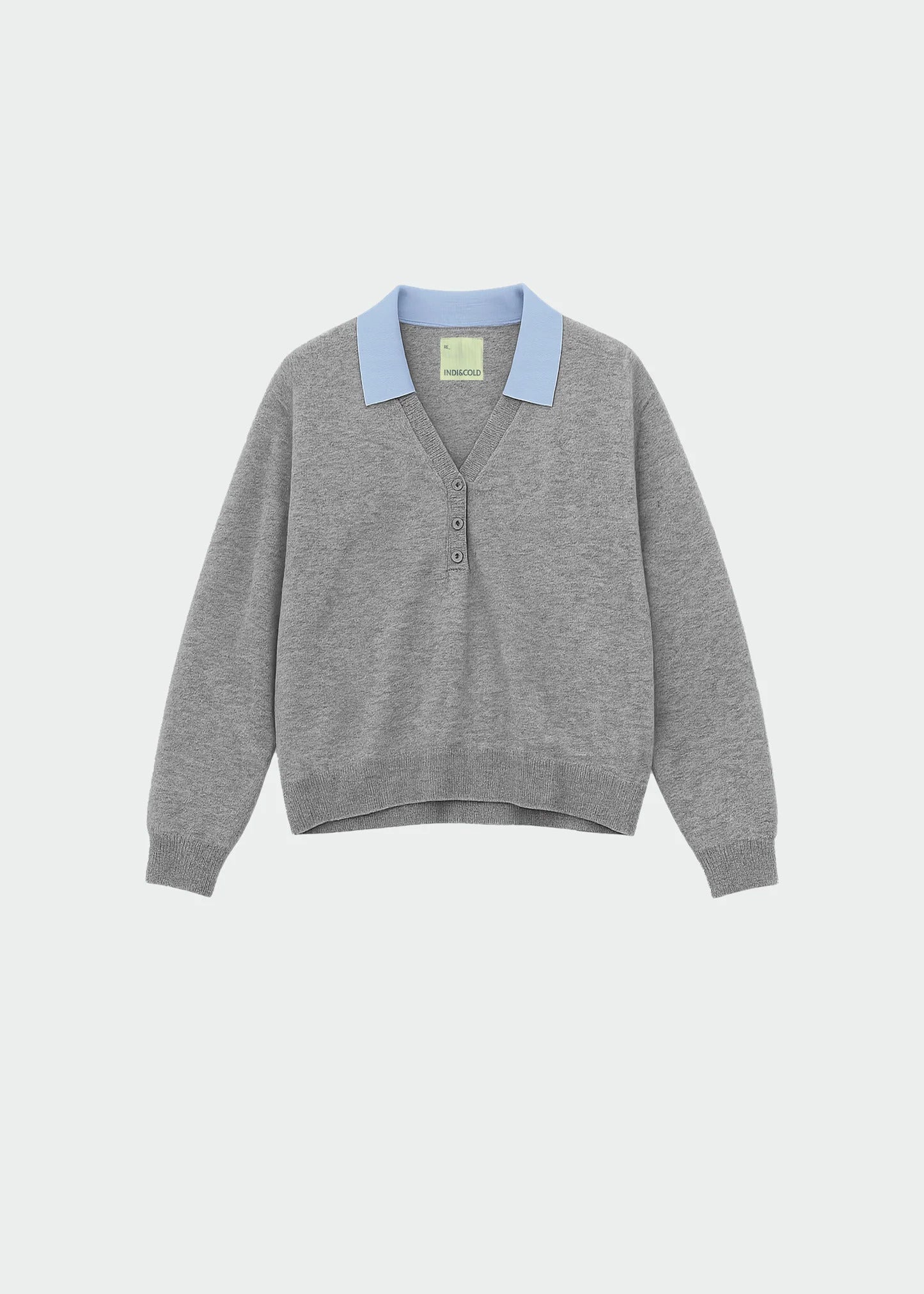 Indi & Cold - Merino Wool Sweater with Contrast Collar - Mottled Grey