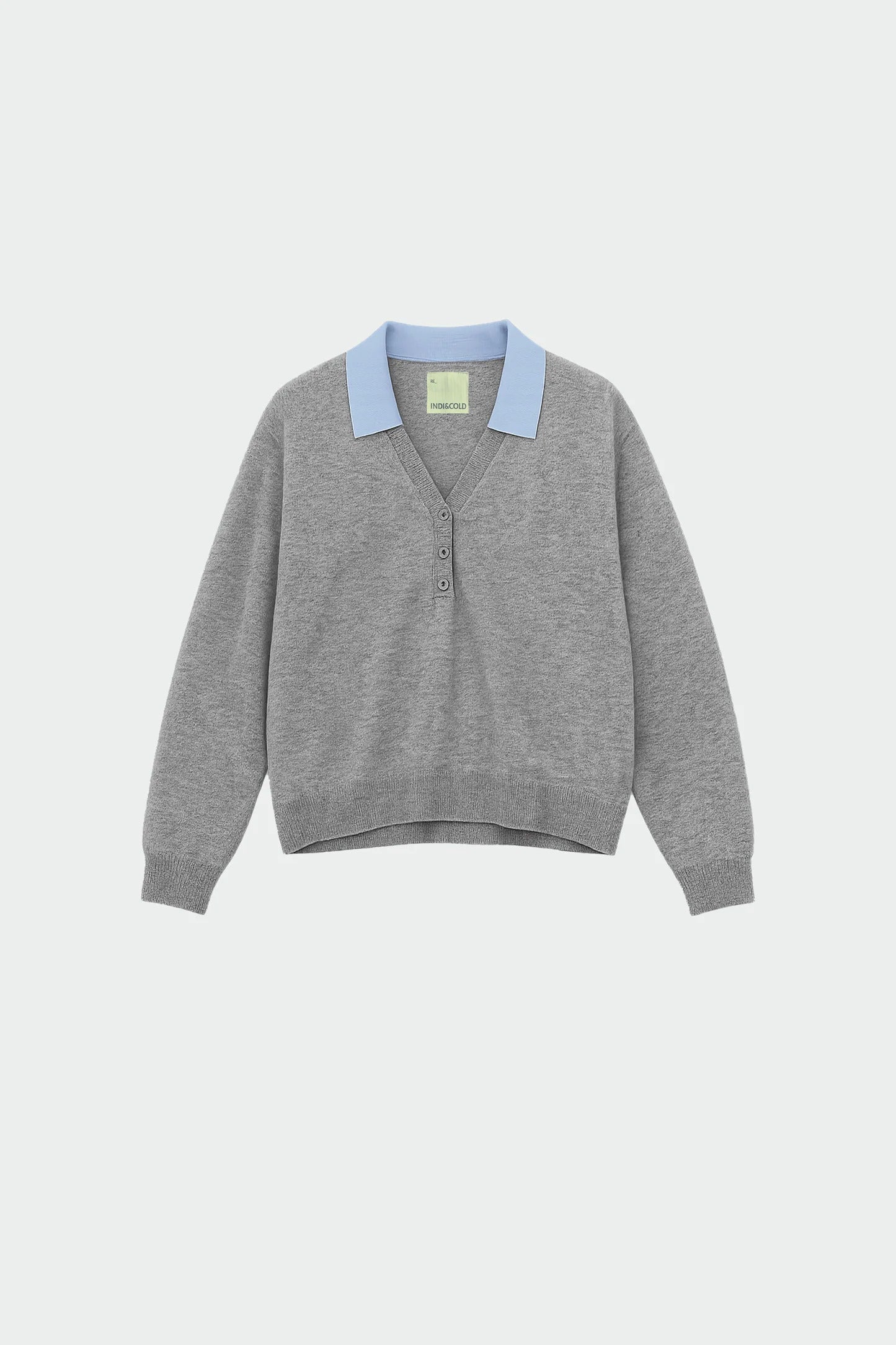 Indi & Cold - Merino Wool Sweater with Contrast Collar - Mottled Grey