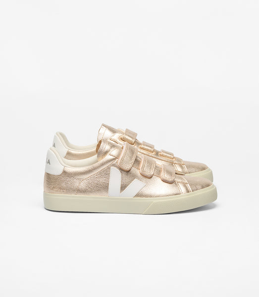 スニーカー Recife Logo Sneakers - Veja - Leather - Gold Recife - Platine + White – Sattva Boutique