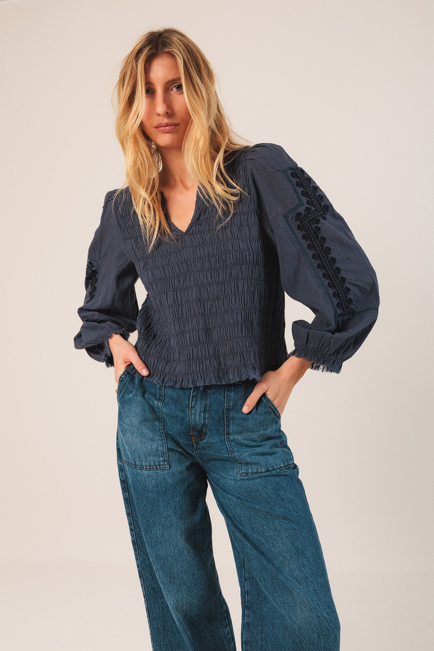Indi & Cold - Embroidered Blouse - Indigo