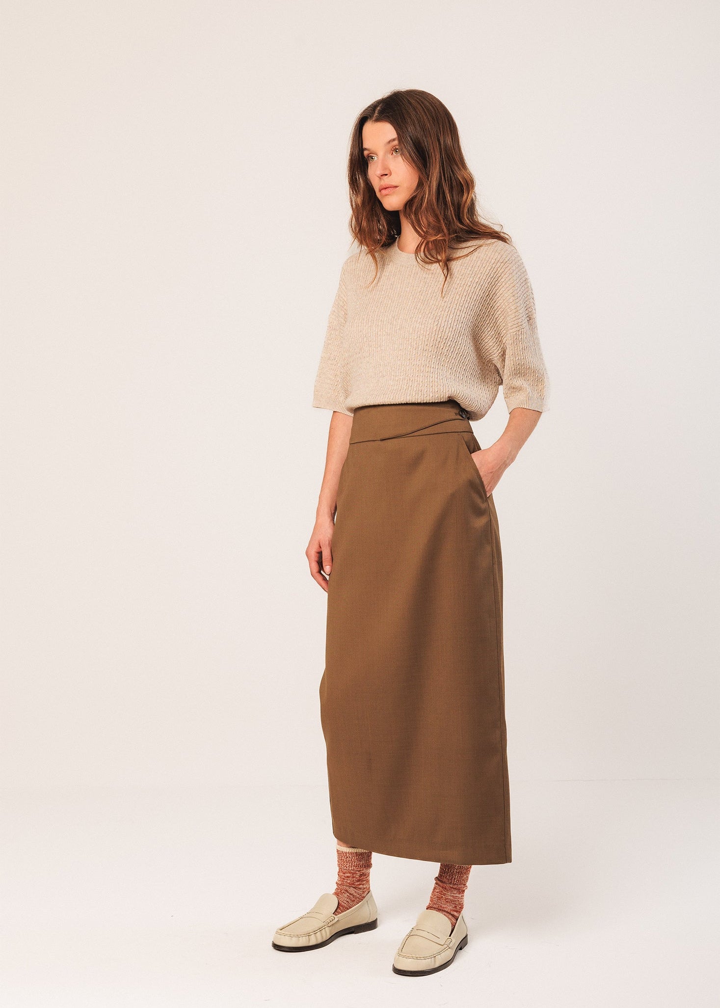 Indi & Cold - Short Sleeve Cable Knit Sweater -