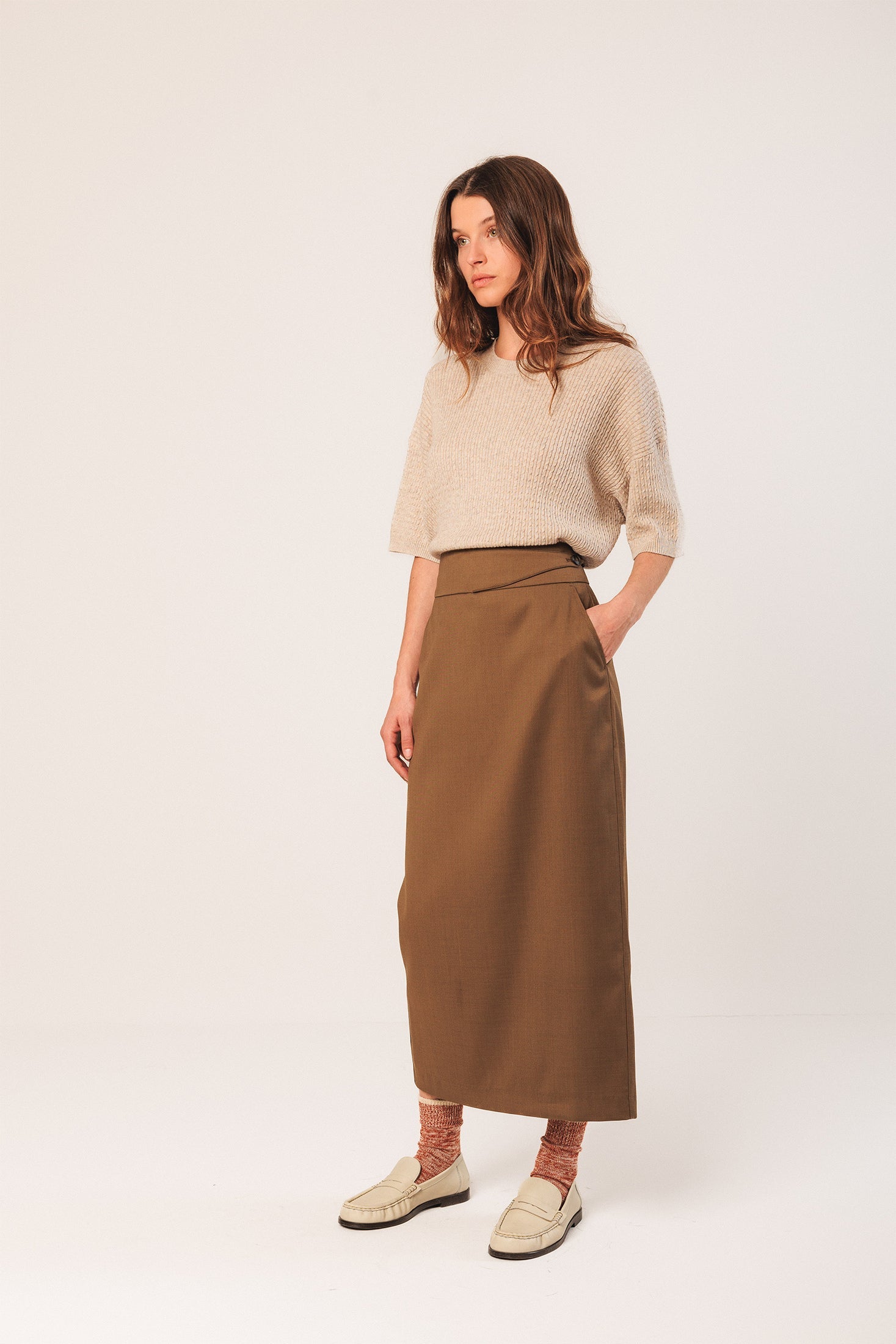 Indi & Cold - Short Sleeve Cable Knit Sweater -