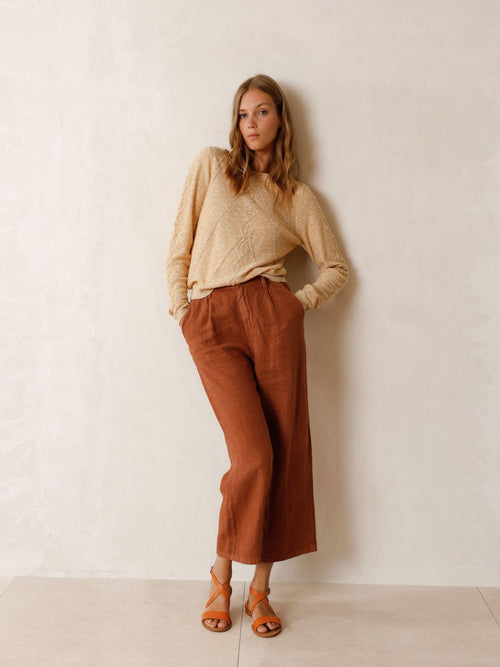 Linen Crop Trouser-Indi & Cold-Sattva Boutique