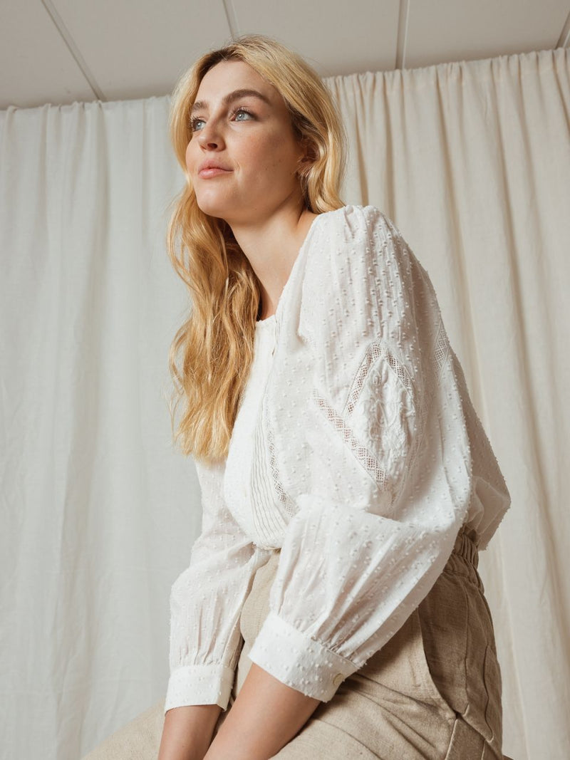 Cotton Embroidered Blouse-Indi & Cold-Sattva Boutique